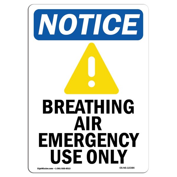 OSHA Sign, Breathing Air Emergency With Symbol, 24in X 18in Rigid Plastic, 18" W, 24" L, Portrait